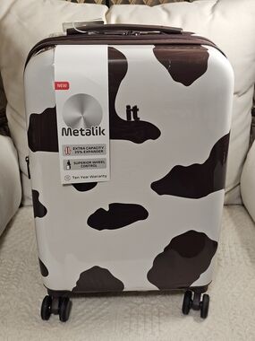 It Metalik Hardside Carry-On Luggage in White and Brown Cow Hide FIRM